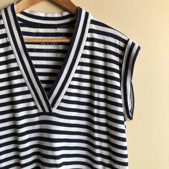 ATM navy and white v-neck stripe shift dress - Picture 4 of 6